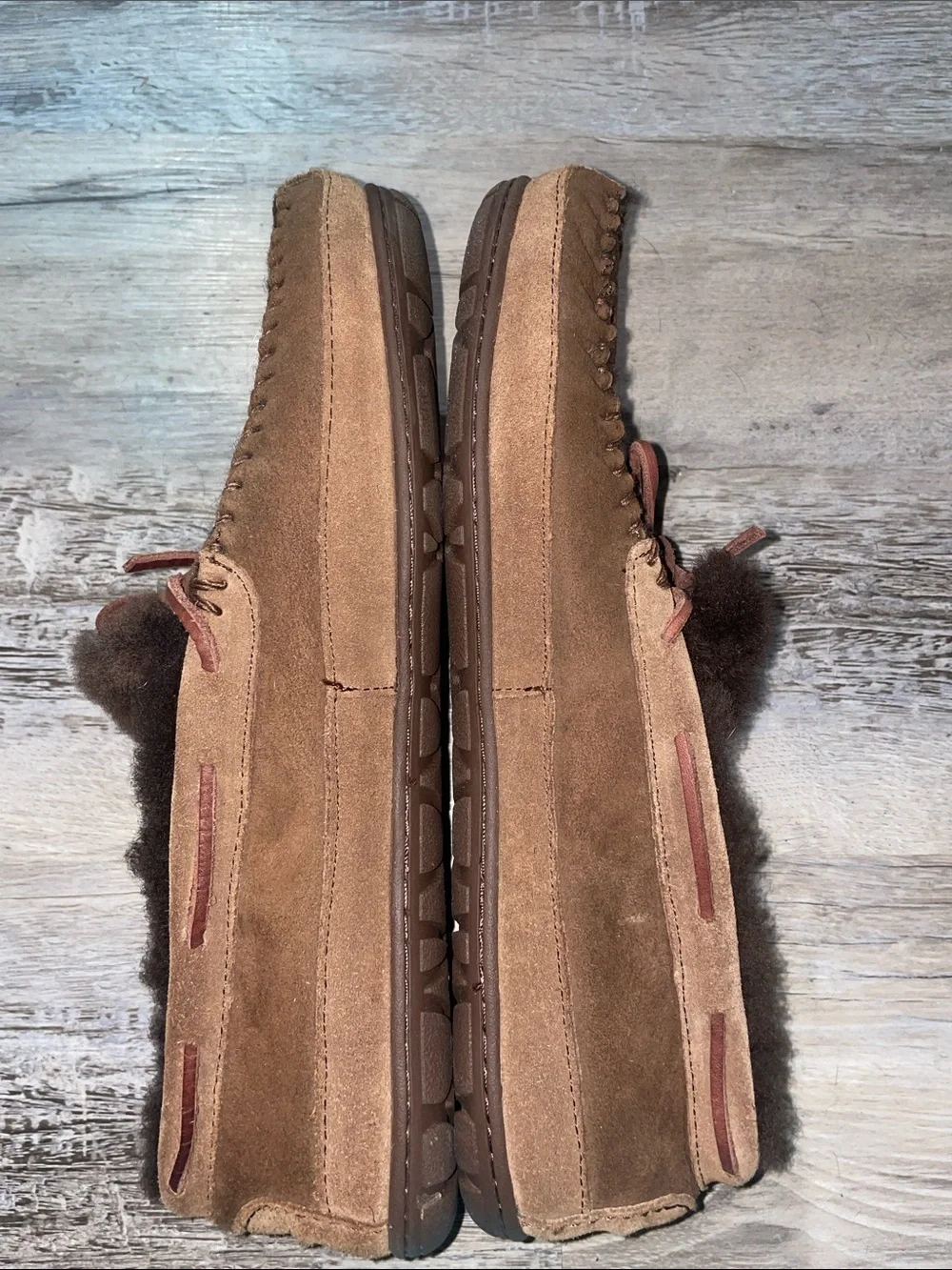 LL Bean Men's Brown Suede Shearling-Lined Slip-On Moccasins Size 13